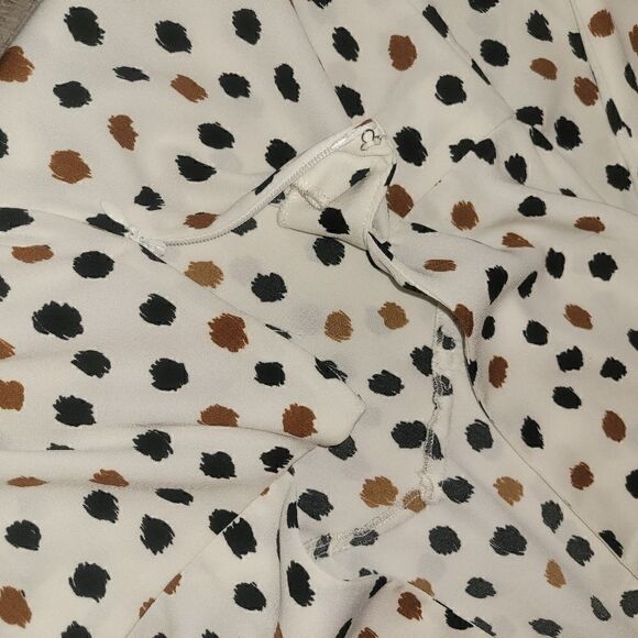 H&M Cleft Open Back Polka Dot White Black and Brown Open Back Midi Dress 4 - Picture 7 of 13
